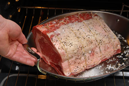 Rib roast going into the oven